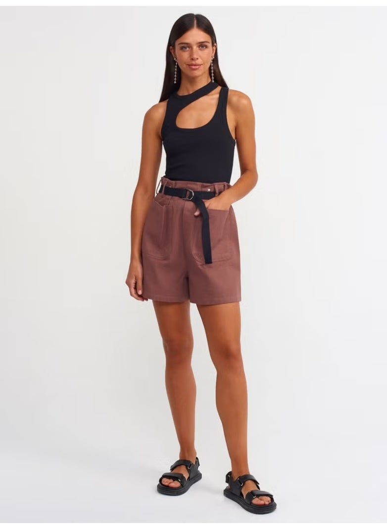 Dilvin 70365 Belted Shorts-Brown - Image 2